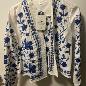 Blue and white floral jacket - size small